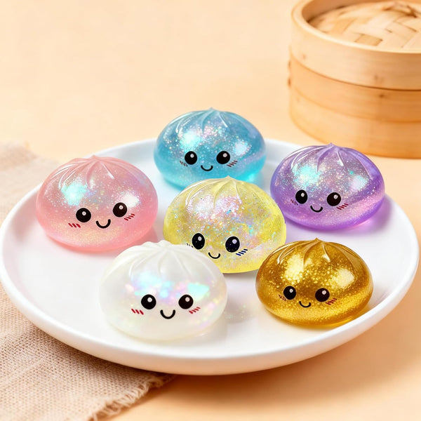 Slow Rise Glitter Dumpling, Fidget Squishies, Stretchy Squeeze Balls for Kids 