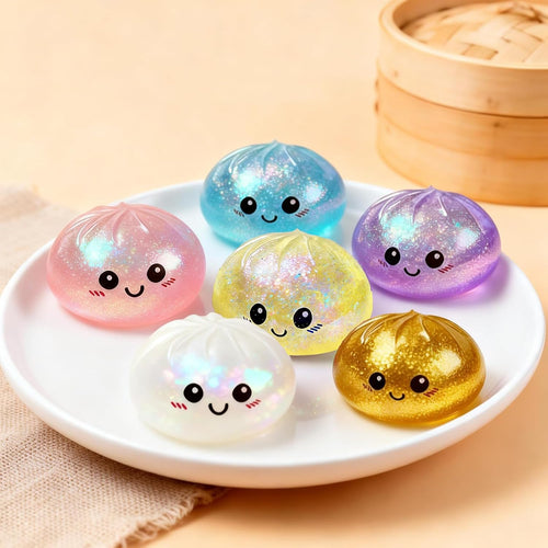 Slow Rise Glitter Dumpling, Fidget Squishies, Stretchy Squeeze Balls for Kids
